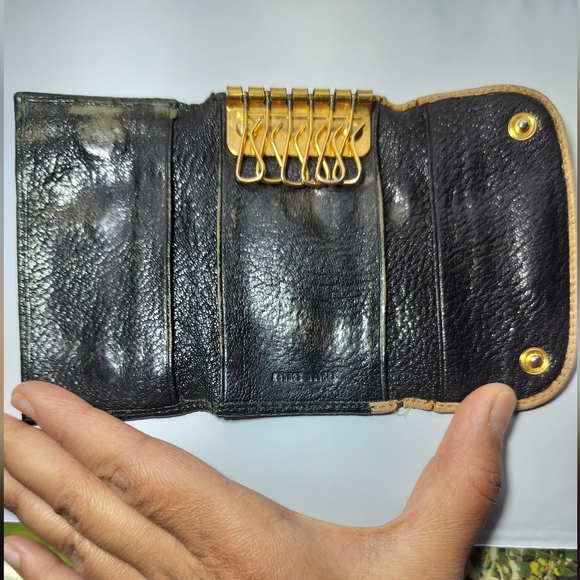 Miu Miu Madras Bicolore Key Holder Small Wallet Card Holder Black Cream Vintage - Picture 4 of 13